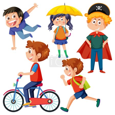 Téléchargez les illustrations : Ensemble d'illustrations de personnages de dessins animés pour enfants - en licence libre de droit