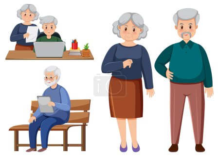 Ilustración de Set of old people characters illustration - Imagen libre de derechos