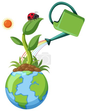 Illustration for World earth day concept with watering earth globe illustration - Royalty Free Image