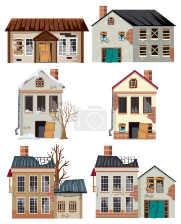 Illustration for Set of old abandoned house illustration - Royalty Free Image