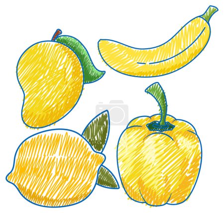Ilustración de Frutas amarillas en lápiz Dibujo de color Ilustración de estilo simple - Imagen libre de derechos