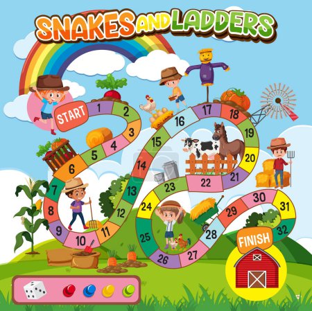 Téléchargez les illustrations : Serpents et échelles illustration de modèle de jeu - en licence libre de droit
