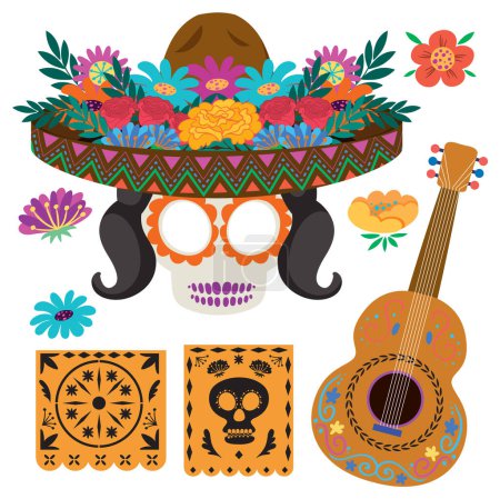 Illustration for Set of Mexican day of the dead element illustration - Royalty Free Image