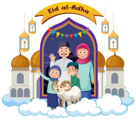 Ilustración de Personaje de dibujos animados familia musulmana ilustración - Imagen libre de derechos