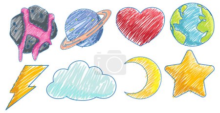 Ilustración de Iconos meteorológicos en color lápiz Boceto Ilustración de estilo simple - Imagen libre de derechos
