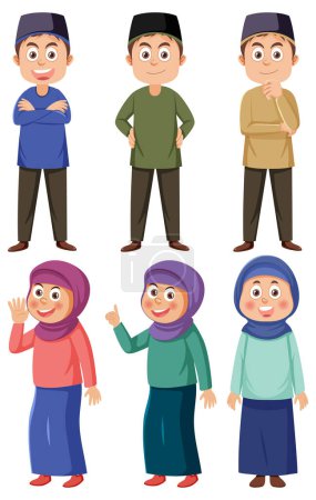 Illustration for Diverse Muslim Cartoon Characters Set illustration - Royalty Free Image