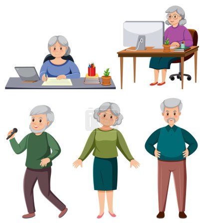 Téléchargez les illustrations : Set of old people characters illustration - en licence libre de droit