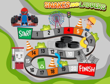 Ilustración de Serpientes y escaleras ilustración de la plantilla de juego - Imagen libre de derechos