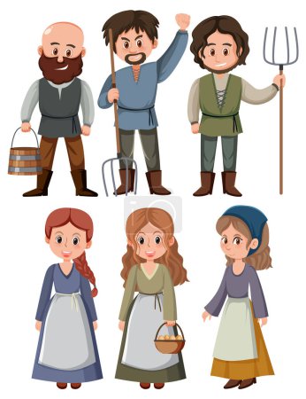 Illustration for Medieval Peasants Vector Set illustration - Royalty Free Image
