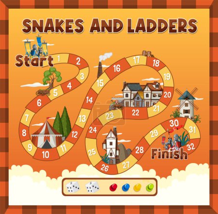 Téléchargez les illustrations : Serpents et échelles illustration de modèle de jeu - en licence libre de droit