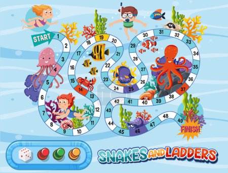 Illustration for Simple board game for children underwater template illustration - Royalty Free Image