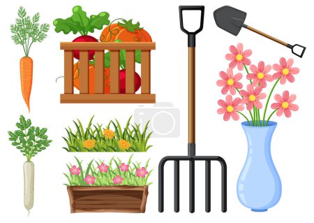 Téléchargez les illustrations : Ensemble d'outils et d'équipements de jardinage et de jardinage illustration - en licence libre de droit