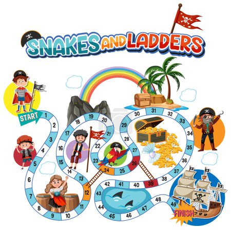 Ilustración de Serpientes y escaleras ilustración de la plantilla de juego - Imagen libre de derechos