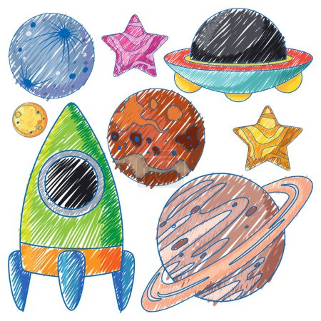 Ilustración de Planetas a lápiz Dibujo de color Ilustración de estilo simple - Imagen libre de derechos