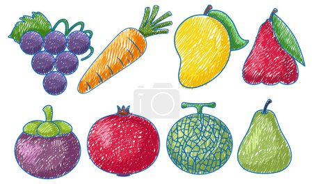 Ilustración de Frutas en lápiz Dibujo de color Ilustración de estilo simple - Imagen libre de derechos