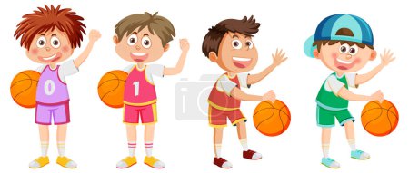 Ilustración de Muchos chicos jugando baloncesto Vector ilustración - Imagen libre de derechos