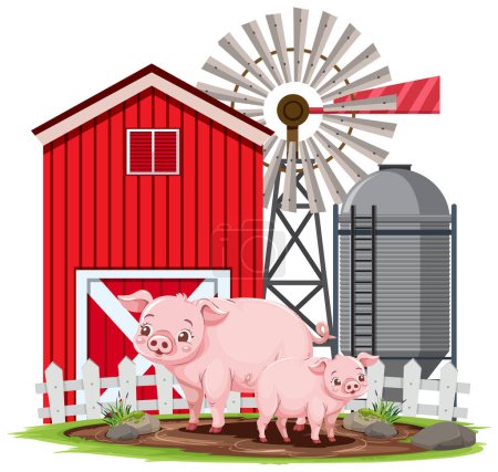 Ilustración de Adorables cerdos en la granja ilustración - Imagen libre de derechos