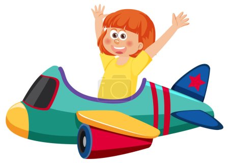 Téléchargez les illustrations : Une fille équitation jouet avion illustration - en licence libre de droit