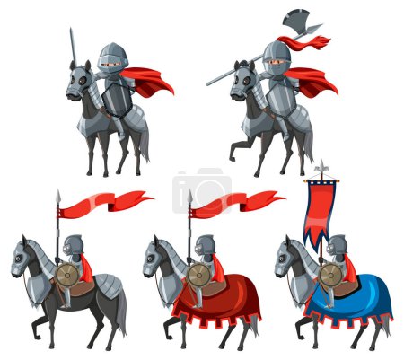 Téléchargez les illustrations : Ensemble illustration de personnage de dessin animé chevalier médiéval - en licence libre de droit