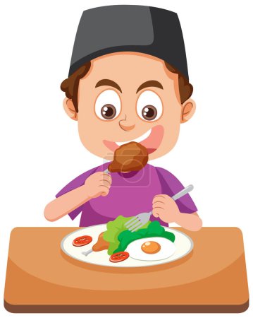 Téléchargez les illustrations : Homme musulman petit déjeuner illustration - en licence libre de droit