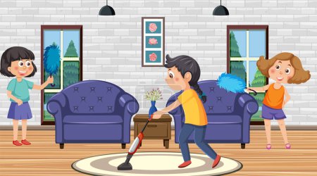 Ilustración de Niños limpieza habitación juntos ilustración - Imagen libre de derechos