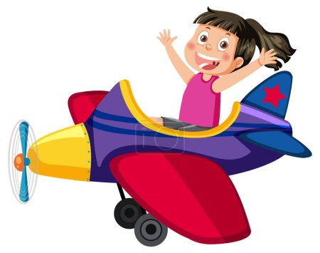 Téléchargez les illustrations : Une fille équitation jouet avion illustration - en licence libre de droit