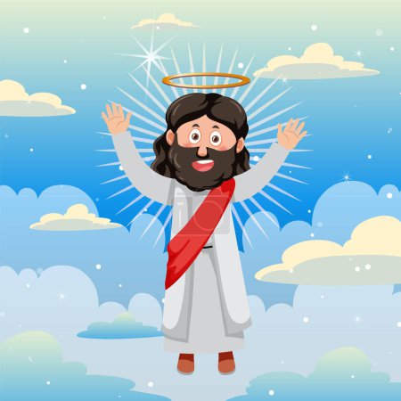 Ilustración de Jesús Cristo personaje de dibujos animados en el cielo ilustración - Imagen libre de derechos