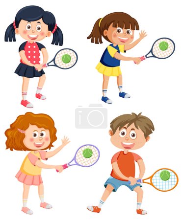 Ilustración de Niños activos jugando tenis colección ilustración - Imagen libre de derechos