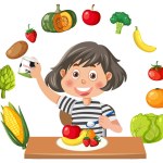 Girl eating healthy breakfast illustration