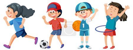 Téléchargez les illustrations : Enfants jouissant de diverses illustrations sportives - en licence libre de droit
