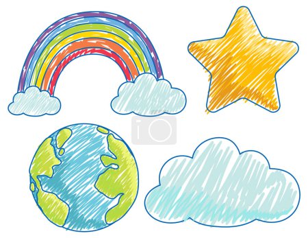 Illustration for Weather icons in Pencil Colour Sketch Simple Style illustration - Royalty Free Image