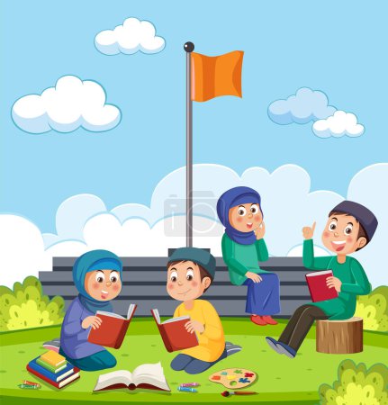 Illustration for Muslim Family Enjoying the Outdoors illustration - Royalty Free Image