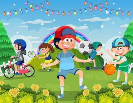 Illustration for Kids playing sports at playground illustration - Royalty Free Image