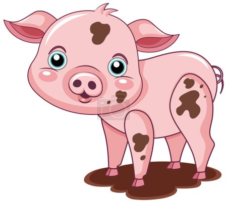 Téléchargez les illustrations : Illustration de personnage de dessin animé cochon mignon - en licence libre de droit