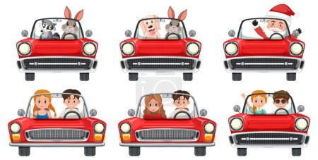 Ilustración de Conjunto de personas en la ilustración de coches antiguos - Imagen libre de derechos