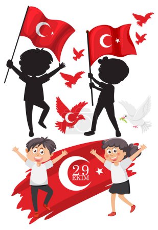 Illustration for Set of Turkey flag cartoon character illustration - Royalty Free Image