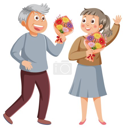 Illustration for Happy retired couple character illustration - Royalty Free Image