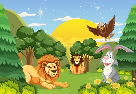 Téléchargez les illustrations : Illustration des animaux dans la forêt sauvage - en licence libre de droit