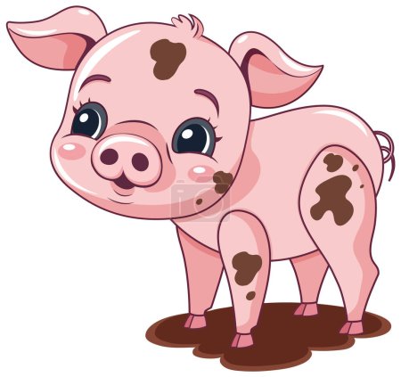 Téléchargez les illustrations : Un cochon couvert de boue Illustration de personnage de bande dessinée - en licence libre de droit