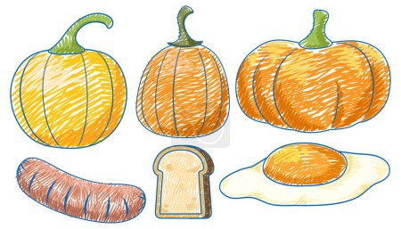 Ilustración de Alimentos amarillos en lápiz Dibujo de color Ilustración de estilo simple - Imagen libre de derechos