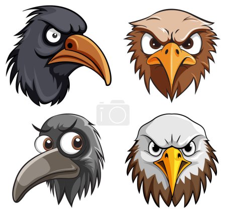 Téléchargez les illustrations : Ensemble d'illustration de visage d'oiseau - en licence libre de droit