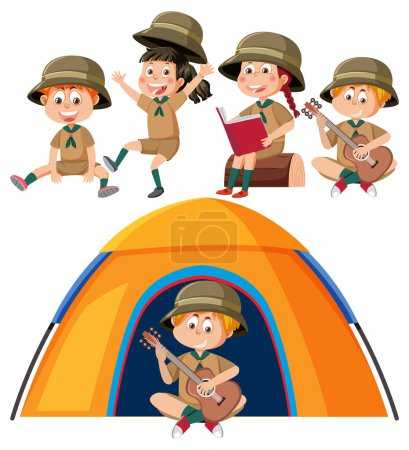 Téléchargez les illustrations : Ensemble de camping enfants illustration - en licence libre de droit