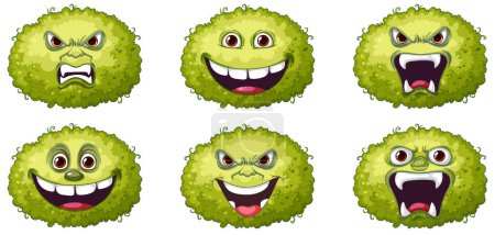 Illustration for Set of bush with facial expression illustration - Royalty Free Image