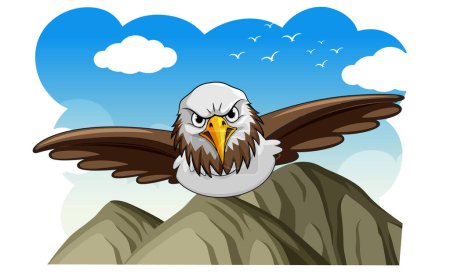 Illustration for Hawk Soaring Through the Sky in Cartoon Style illustration - Royalty Free Image