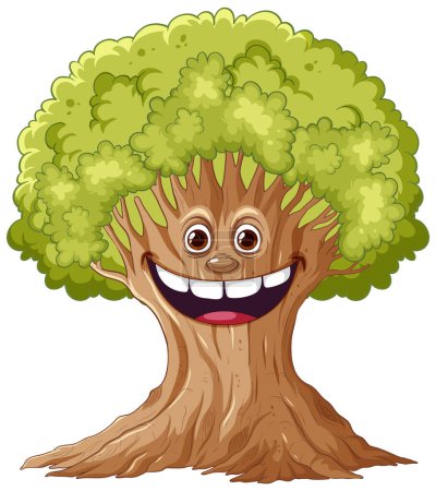Téléchargez les illustrations : Smiley heureux arbre dessin animé illustration - en licence libre de droit