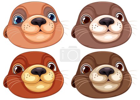 Illustration for Cute otter cartoon character set illustration - Royalty Free Image