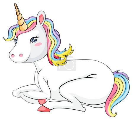 Illustration for Adorable Unicorn with Rainbow Mane illustration - Royalty Free Image