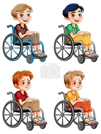 Téléchargez les illustrations : Triste handicapé assis sur une illustration de fauteuil roulant - en licence libre de droit