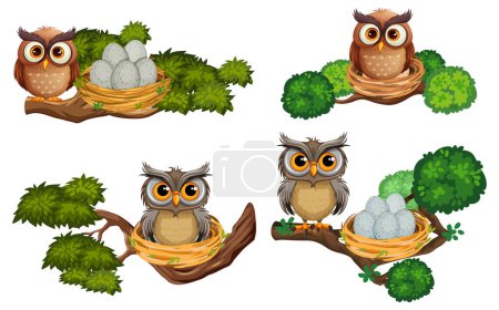 Illustration for Set of cute owl cartoon illustration - Royalty Free Image