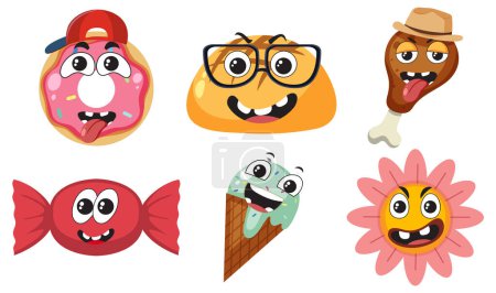 Illustration for Set of food cartoon character simple style illustration - Royalty Free Image